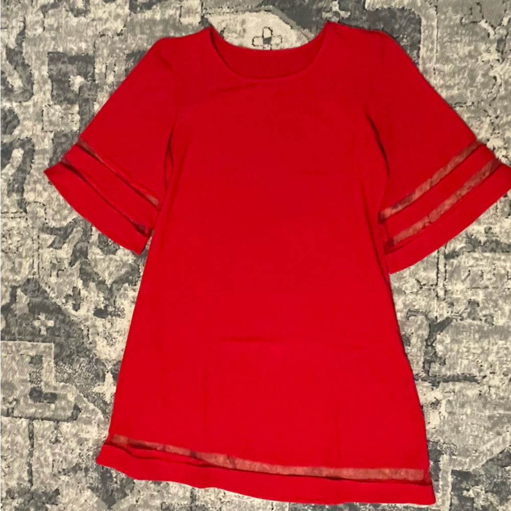 Casual Crewneck Mesh Panel 3/4 Bell Sleeve Loose Tunic Dress never worn